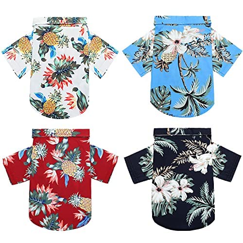 4 Stück Haustier Sommer T-Shirts Hawaii Stil Floral Dog Shirt Hawaii Printed Pet T-Shirts Atmungsaktiv Cool Clothes Beach Seaside Puppy Shirt Sweatshirt für kleine Welpen (niedlicher Stil, XS) von Weewooday