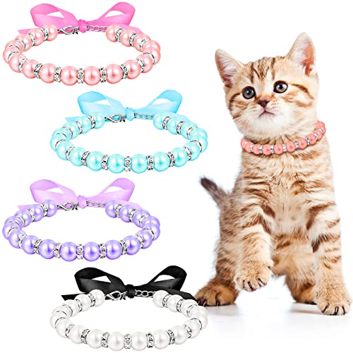 4 Stück Perlen-Hundehalsband, Schmuck mit Glitzersteinen, Haustier-Hochzeits-Halsband für Haustiere, Katzen, kleine Hunde, Kostüm-Outfits, S von Weewooday