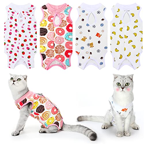 4 x Erholungsanzüge für Katzen, atmungsaktive Erholungskleidung für Kätzchen, aus Baumwolle, zur Erholung des Bauches, Entwöhnung, 4 Stile (M) von Weewooday