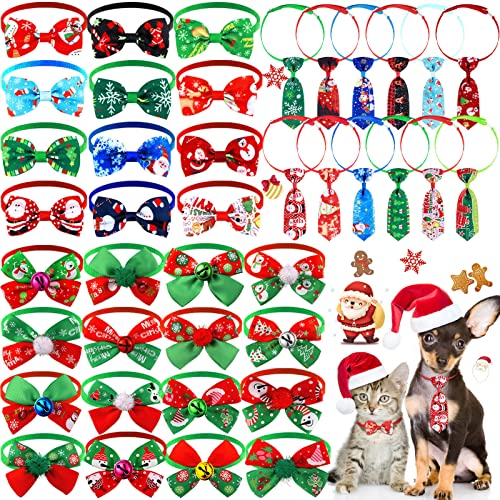 40 Stück Weihnachtszubehör für Hunde Fliege Halsband Haustier Krawatte Set Xmas Welpen Katzen Verstellbare Fliege Krawatten Krawatten Urlaub Haustier Pflege Zubehör für Hunde Katzen von Weewooday