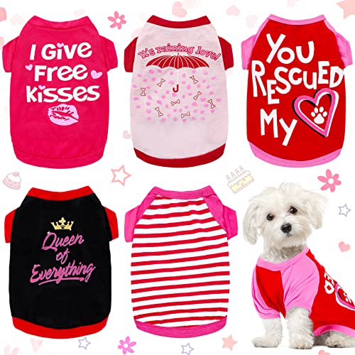 5-teiliges Valentinstag-Hemd für Hunde, atmungsaktives Haustier-T-Shirt, bedruckt, Valentinstag, Kuss, Herz, rosa, niedlich, Hundebekleidung, Kostüm für kleine Hunde, Katzen (Medium) von Weewooday