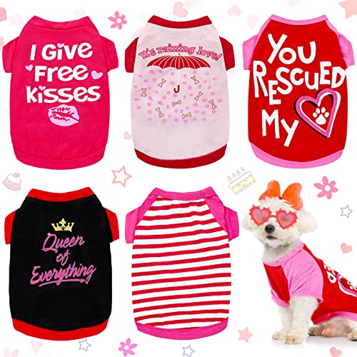 5-teiliges Valentinstag-Hemd für Hunde, atmungsaktives Haustier-T-Shirt, bedruckt, Valentinstag, Kuss, Herz, rosa, niedlich, Hundebekleidung, Kostüm für kleine Hunde, Katzen (klein) von Weewooday