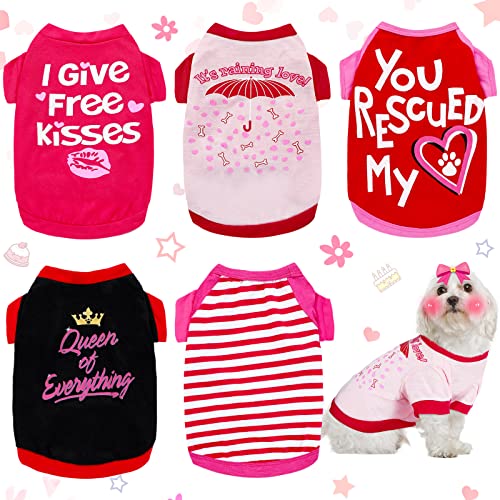 5-teiliges Valentinstags-Shirt für Hunde, atmungsaktives Haustier-T-Shirt, bedruckt, Valentinstag, Kuss, Herz, rosa, niedlich, Hundebekleidung, Kostüm für kleine Hunde und Katzen (groß) von Weewooday