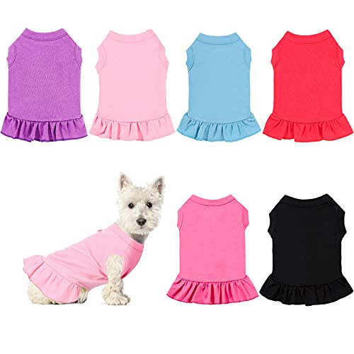 6 Stück Hundekleider Hundehemd Rock Hund Ärmelloses Kleid Atmungsaktiv Haustier Shirts mit Rüschen Hund Sundress Hundeoutfits für Hunde und Katzen (S-Größe) (S-Größe) von Weewooday