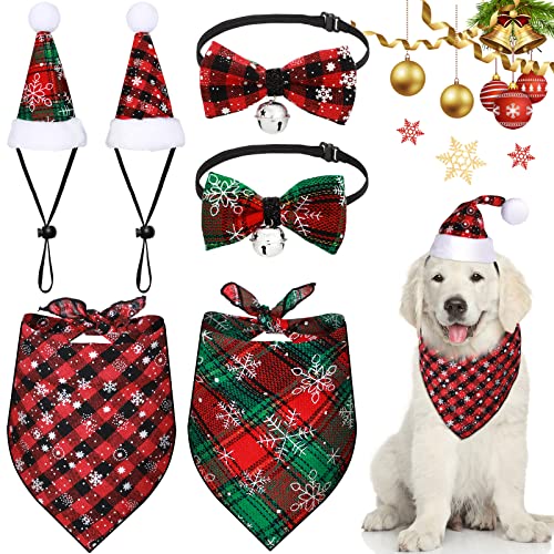 6-teiliges Weihnachtsset für Hunde mit 2 Weihnachtstüchern, 2 niedliche Weihnachtsmützen und 2 Fliegen für kleine und mittelgroße Hunde, 2 Farben (lebendiges Muster) von Weewooday