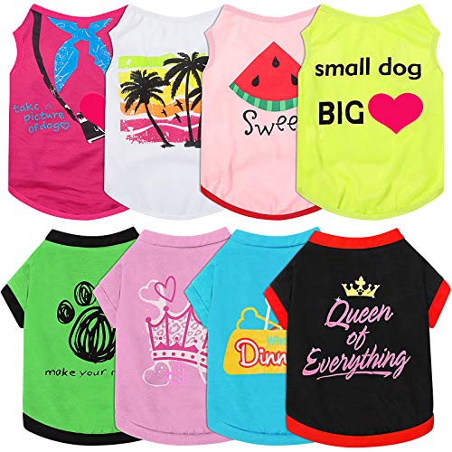 8 Stück Haustier-Shirts, Mehrfarbig, gestreiftes T-Shirt, Hunde-Shirt, atmungsaktives Outfit, Welpen-Sweatshirt, Haustierbekleidung für kleine, Fußabdrücke, M von Weewooday