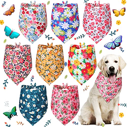8 Stück Hundehalstuch mit Blumendruck, wendbar, Dreieck-Lätzchen, Welpenschal, Zubehör für Hunde, Katzen, Haustiere (niedliche Blumenmuster, XL) von Weewooday