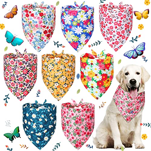 8 Stück Hundehalstücher für Sommer Blumendruck Wendbare Dreieck Lätzchen Blumen Welpen Schal Halstuch Zubehör für Hunde Katzen Haustiere (Niedliche Blumenmuster, M) von Weewooday