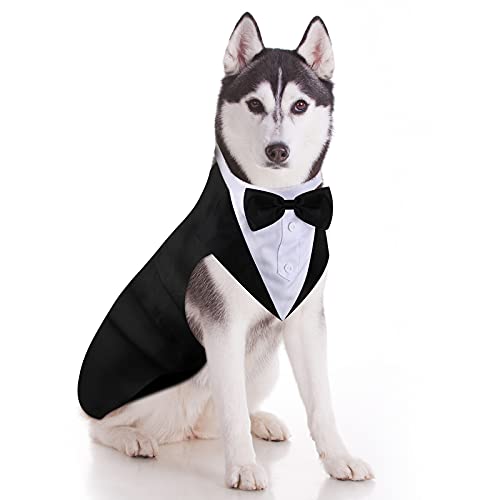 Hund Smoking Hunde Anzug und Bandana Set Hunde Formale Smoking Haustier Hochzeit Party Anzug Hochzeit Fliege Krawatte Hemd für Hochzeit Halloween Geburtstag Kostüme (L) von Weewooday