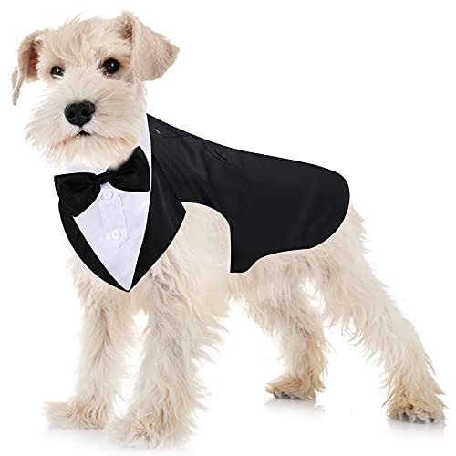 Hund Smoking Hunde Anzug und Bandana Set Hunde Formale Smoking Haustier Hochzeit Party Anzug Hochzeit Fliege Krawatte Hemd für Hochzeit Halloween Geburtstag Kostüme (M) von Weewooday