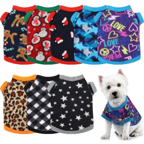 Hunde-Pyjama für Haustiere, bunt, dick, Winterkleidung für Welpen und Katzen, klassisches Muster, Größe M, 8-teilig von Weewooday