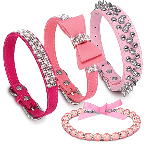 Hundehalsband, mit Nieten, Perlen, Hundehalsband mit Strasssteinen, Schleife, Knoten, Kristall, Diamant, bunte Blume, glitzernd, für Mädchen, Hund, Katze, Halsbänder für Hunde, 4 Stück (niedlicher Hundehalsband, mit Nieten, Perlen, Hundehalsband mit Strasssteinen, Schleife, Knoten, Kristall, Diamant, bunte Blume, glitzernd, für Mädchen, Hund, Katze, Halsbänder für Hunde, 4 Stück (niedlicher von Weewooday