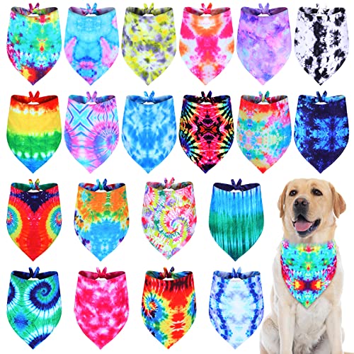 Weewooday Hundehalstücher mit Batikfärbung, waschbar, dreieckig, für kleine, mittelgroße und große Hunde, Kostüm für Mädchen und Jungen, Größe XL, Batikfärbung, 20 Stück von Weewooday