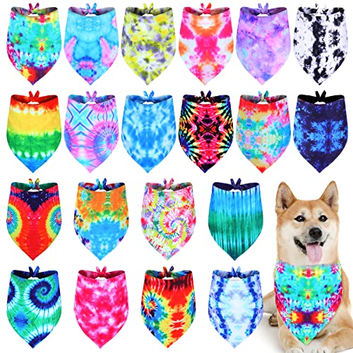 Weewooday Hundehalstücher mit Batikfärbung, waschbar, dreieckig, für kleine, mittelgroße und große Hunde, Mädchen und Jungen, Kostüm (L Größe, Batikfärbung) von Weewooday