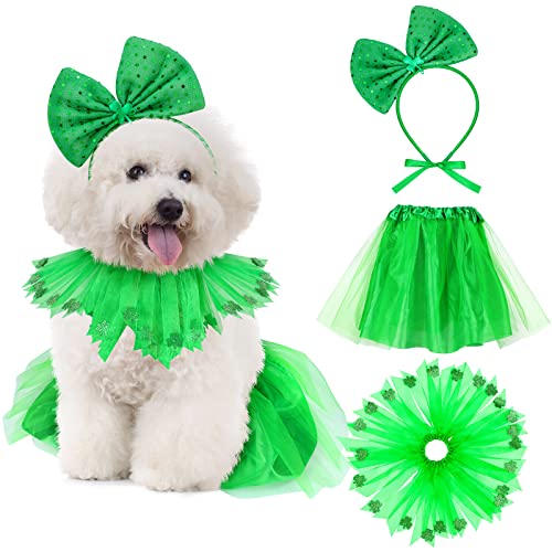 Weewooday 3-teiliges Mädchen-Hundekostüm St. Patrick's Day Tutu Rock und Fliege Stirnband Hund Fancy Halsband für kleine Hunde Kostüm-Dekorationen, grün von Weewooday