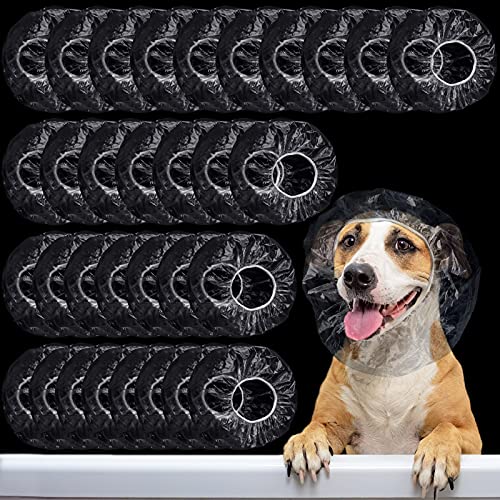 Weewooday 32 Stück Einweg-Haustier-Duschhauben aus Kunststoff zum Baden von Hunden, Ohrentropfen, Schutzkappe, transparent, überhängende Ohren, Schutz für Welpen, Kätzchen, Dusche, Regenwasser von Weewooday