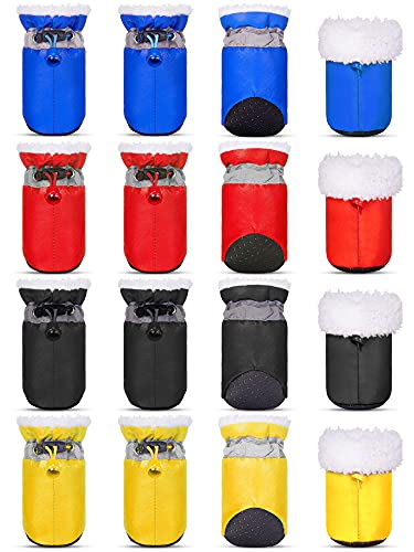 Weewooday 4 Sets, 16 Stück wasserdichte Hundeschuhe, Regen- und Schneestiefel, Pfotenschutz, atmungsaktiv, Winterstiefel, rutschfeste Socken mit verstellbarem Kordelzug für Haustiere (blau, schwarz Weewooday 4 Sets, 16 Stück wasserdichte Hundeschuhe, Regen- und Schneestiefel, Pfotenschutz, atmungsaktiv, Winterstiefel, rutschfeste Socken mit verstellbarem Kordelzug für Haustiere (blau, schwarz von Weewooday