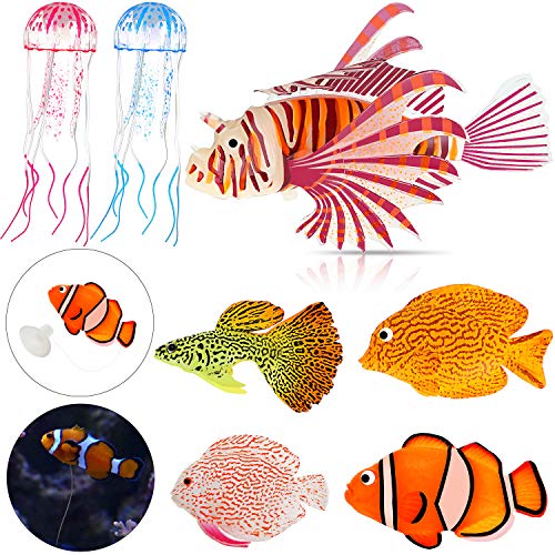 Weewooday 7 Stück künstliche leuchtende Fische in 5 Stilen, bunte gefälschte Fische mit leuchtendem Effekt, schwimmende Ornamente, Simulation Qualle für Aquarium-Dekoration von Weewooday