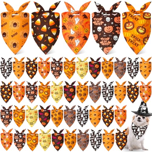 Weewooday Halloween-Hundehalstücher für Hunde, weich, dreieckig, verstellbar, für kleine, mittelgroße und große Haustiere, Halloween-Party-Kostüm, 50 Stück (65 x 45 x 45 cm) von Weewooday