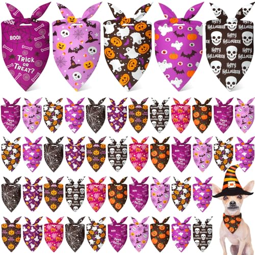Weewooday Halloween-Hundehalstücher für Hunde, weich, dreieckig, verstellbar, für kleine, mittelgroße und große Haustiere, Halloween-Party-Kostüm, 50 Stück (65 x 45 x 45 cm) von Weewooday