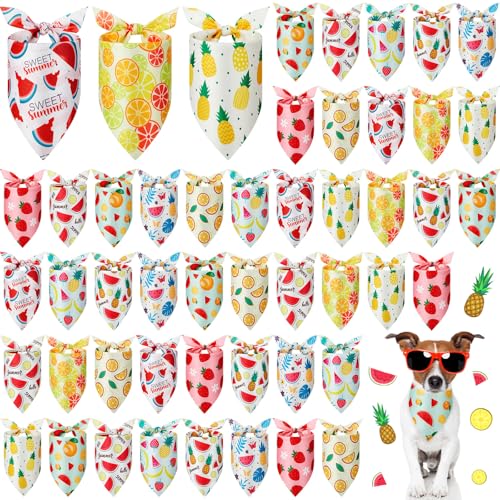 Weewooday Hundehalstücher mit Früchten, für den Sommer, hawaiianisch, weich, verstellbar, Dreieckstuch für kleine, mittelgroße und große Haustiere (80 x 55 x 55 cm), 50 Stück von Weewooday