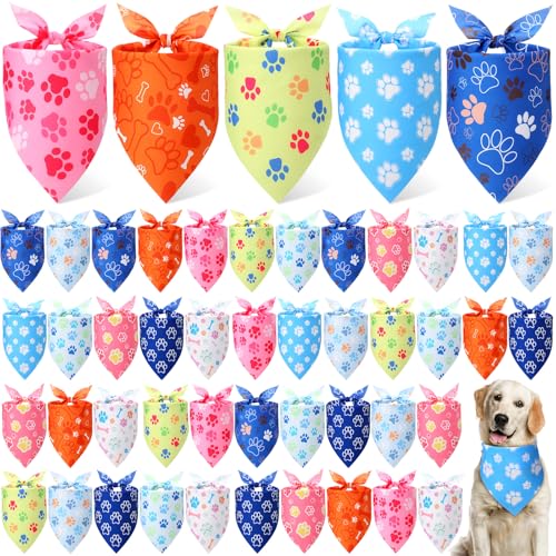 Weewooday Hundehalstücher mit Pfotenabdruck, bunt, weich, verstellbar, dreieckig, für kleine, mittelgroße und große Haustiere, 65 x 45 x 45 cm, 50 Stück Weewooday Hundehalstücher mit Pfotenabdruck, bunt, weich, verstellbar, dreieckig, für kleine, mittelgroße und große Haustiere, 65 x 45 x 45 cm, 50 Stück von Weewooday