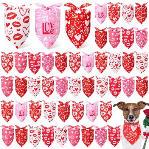 Weewooday Hundehalstücher zum Valentinstag, weich, verstellbar, dreieckig, für kleine, mittelgroße und große Hunde, 50 Stück, Rot und Rosa (50 x 35 x 35 cm) von Weewooday