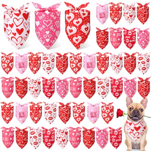 Weewooday Hundehalstücher zum Valentinstag, weich, verstellbar, dreieckig, für kleine, mittelgroße und große Hunde, Rot und Rosa, 50 Stück (65,6 x 45,7 x 45,9 cm) von Weewooday