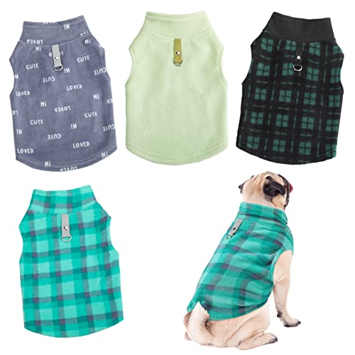 Weewooday Hundepullover aus Winterstoff mit Leinen-Ring, Fleece-Weste, Hundepullover, Jacke, warme Haustier-Hundekleidung für Welpen, kleine Hunde, Katzen, Chihuahua, Jungen (gemischtes Muster, XS), 4 von Weewooday