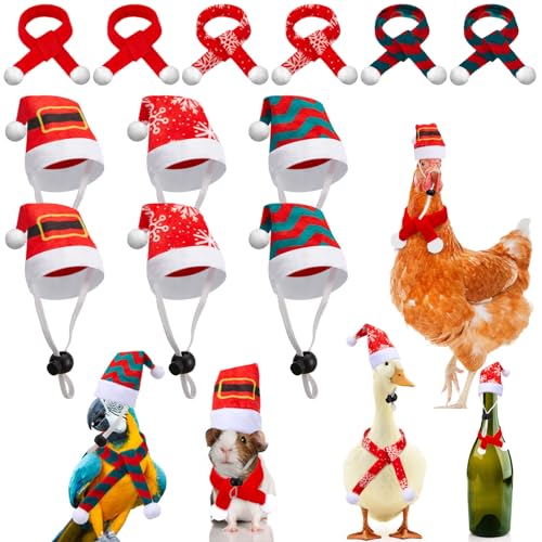 Weewooday Mini-Weihnachtsmannmütze, Schal, Set für Erwachsene, kleine Tiere, mit verstellbarem Kinnriemen, für Huhn, Katze, Hund, Hamster, Meerschweinchen, Geschenk (klein, Schneeflocke) von Weewooday