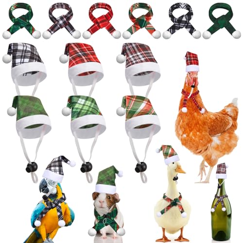 Weewooday Mini-Weihnachtsmannmütze, Schal, Set für Erwachsene, kleine Tiere, mit verstellbarem Kinnriemen, für Huhn, Katze, Hund, Hamster, Meerschweinchen, Geschenk (klein, unregelmäßiges Karomuster) von Weewooday