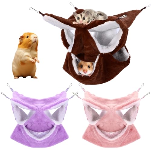 Weewooday Ratten-Hängematte für Kleintiere, 3-stöckig, für Meerschweinchen, Käfig, zum Aufhängen, warm, weich, Schlafsack, Bett für Chinchillas, Papageien, Zuckergleiter, Frettchen, Ratten, Hamster von Weewooday