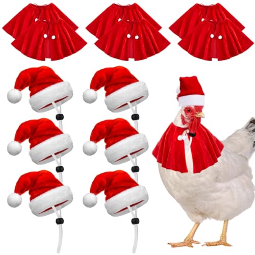 Weewooday Weihnachtliches Haustier-Outfit, rote Weihnachtsmütze mit verstellbarem Kinnriemen und Weihnachts-Umhang, für Geflügel, Henne, Hahn, Gans, Ente, Papagei, Party, Cosplay, Größe S, 12-teilig von Weewooday