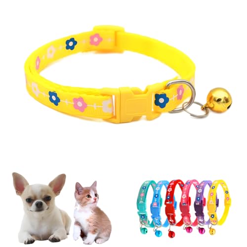 Hundehalsband, Blumenmotiv, mit Glöckchen, Nylon, Katzenhalsband für XXS, XS, kleine Haustiere, Tierstreu, kleine Kätzchen, Halsumfang 19,1–32 cm, Gelb XXS Hundehalsband, Blumenmotiv, mit Glöckchen, Nylon, Katzenhalsband für XXS, XS, kleine Haustiere, Tierstreu, kleine Kätzchen, Halsumfang 19,1–32 cm, Gelb XXS von WeimoMonkey