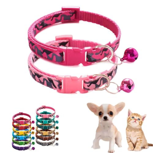 Hundehalsband, Größe XS, 2er-Pack, einfaches Katzenglockenhalsband, Welpenhalsband, verstellbar, für XXS, XS, kleine Haustiere, Tierstreu, kleine Kätzchen, weiblich, Rosa, Hot Pink, XS Hundehalsband, Größe XS, 2er-Pack, einfaches Katzenglockenhalsband, Welpenhalsband, verstellbar, für XXS, XS, kleine Haustiere, Tierstreu, kleine Kätzchen, weiblich, Rosa, Hot Pink, XS von WeimoMonkey