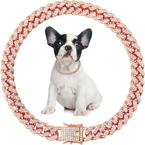 Hundehalsband, kubanisches Glieder-Hundehalsband, Diamant-Halskette, Metall, glitzernd, 13 mm breit, Haustierschmuck für Welpen, kleine, mittelgroße und große Hunde, Katzen (30,5 cm) von WeimoMonkey