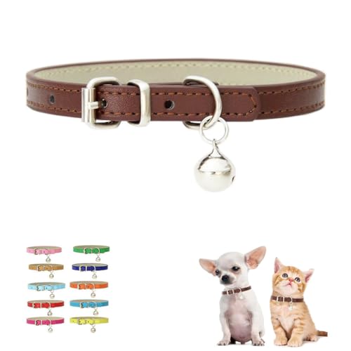 Hundehalsband XS mit Glöckchen, Halsband für Jungen und Kätzchen, weiches Kunstleder, verstellbar für XXS, XS, kleine Haustiere, Tierstreu, kleines Kätzchen, männlich, Braun, XS Hundehalsband XS mit Glöckchen, Halsband für Jungen und Kätzchen, weiches Kunstleder, verstellbar für XXS, XS, kleine Haustiere, Tierstreu, kleines Kätzchen, männlich, Braun, XS von WeimoMonkey