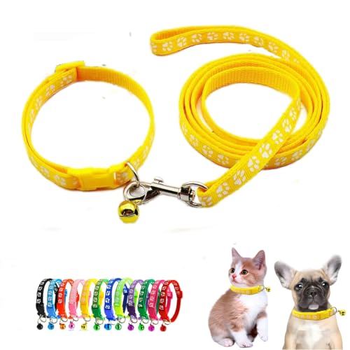 Hundehalsband für kleine Hunde mit Glöckchen, Nylon, reflektierend, Pfotenabdruck, für Jungen, Mädchen, XXS, S, Katze, Haustier, Tierstreu, kleines Kätzchen, Gelb Hundehalsband für kleine Hunde mit Glöckchen, Nylon, reflektierend, Pfotenabdruck, für Jungen, Mädchen, XXS, S, Katze, Haustier, Tierstreu, kleines Kätzchen, Gelb von WeimoMonkey