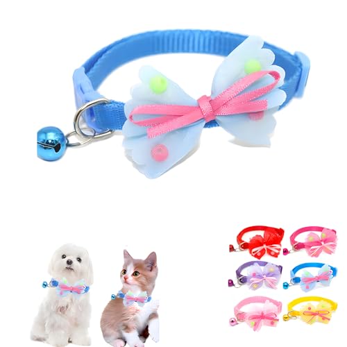 Hundehalsband mit Glöckchen, Katzenhalsband mit Fliege, Welpenhalsband für Mädchen, verstellbar, für XXS, XS, kleine Haustiere, Kätzchen, Hunde, Tierstreu, Größe XS, Blau Hundehalsband mit Glöckchen, Katzenhalsband mit Fliege, Welpenhalsband für Mädchen, verstellbar, für XXS, XS, kleine Haustiere, Kätzchen, Hunde, Tierstreu, Größe XS, Blau von WeimoMonkey