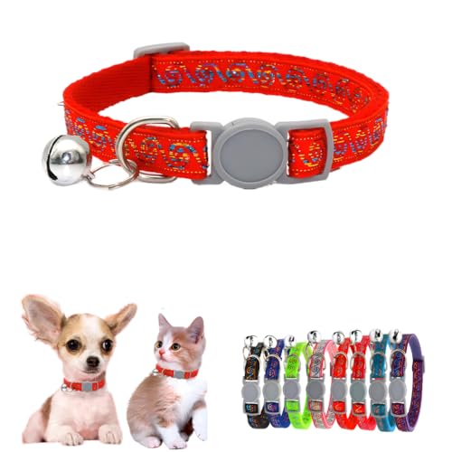 Hundehalsband mit Glöckchen, Sicherheitsschnalle, weiches Nylon, verstellbar, für XXS, XS, kleine Haustiere, Katzen, Hunde, Tierstreu, klein, Halsumfang 19 - 32 cm, Rot von WeimoMonkey