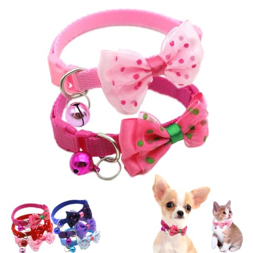 Hundehalsband mit Glöckchen, Welpenhalsband mit Glöckchen, niedliches Katzenhalsband für Mädchen mit Fliege, verstellbar für XXS, XS, kleine Hündinnen, Haustiere, Kätzchen, Tier, Rosa + Hot Pink, 2 Hundehalsband mit Glöckchen, Welpenhalsband mit Glöckchen, niedliches Katzenhalsband für Mädchen mit Fliege, verstellbar für XXS, XS, kleine Hündinnen, Haustiere, Kätzchen, Tier, Rosa + Hot Pink, 2 von WeimoMonkey