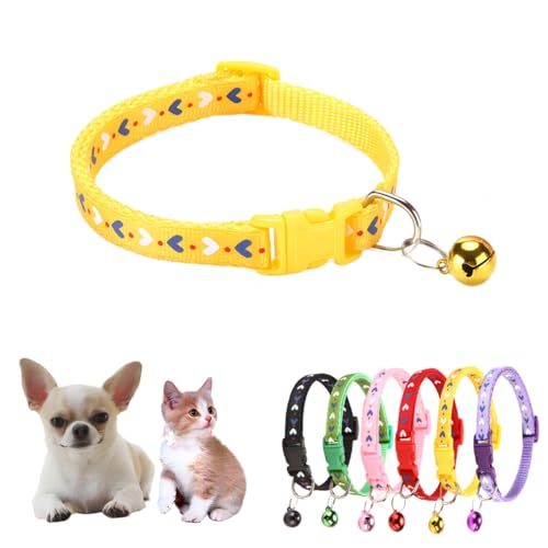 Hundehalsband mit Glöckchen, weiches Katzenhalsband, Nylon, Schnalle, Herz, verstellbar, 19–32 cm, für XXS, XS, kleine Hunde, Tierstreu, kleine Kätzchen, Gelb Hundehalsband mit Glöckchen, weiches Katzenhalsband, Nylon, Schnalle, Herz, verstellbar, 19–32 cm, für XXS, XS, kleine Hunde, Tierstreu, kleine Kätzchen, Gelb von WeimoMonkey