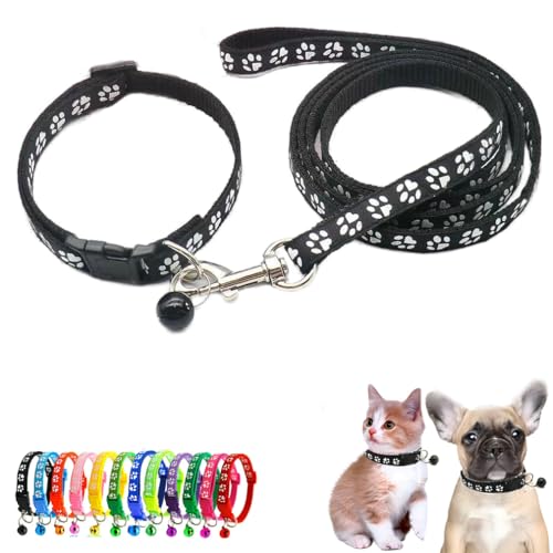 Hundehalsband mit Glöckchen-Leine, Nylon, reflektierend, für kleine Hunde, Pfotenabdruck, für XXS, XS, S, Hund, Kätzchen, Haustier, klein Hundehalsband mit Glöckchen-Leine, Nylon, reflektierend, für kleine Hunde, Pfotenabdruck, für XXS, XS, S, Hund, Kätzchen, Haustier, klein von WeimoMonkey