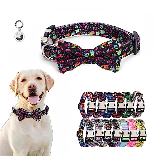 Hundehalsband mit Metallschnalle, mit Fliege, weich, Schnellverschluss, langlebig, Welpengeschenk, Haustier, Katze, Halsband, verstellbar, für XS, S, M, L, Mädchen, Jungen, Violett / Schwarz, Größe L von WeimoMonkey