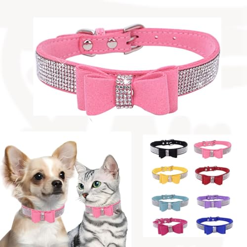 Hundehalsband mit Strasssteinen, für Mädchen, Diamant-Schmuckstein, glitzernd, mit Schleife, verstellbar für XXS, XS, kleine, mittelgroße und große Rassen, für weibliche Haustiere, Katzen und Hunde, Hundehalsband mit Strasssteinen, für Mädchen, Diamant-Schmuckstein, glitzernd, mit Schleife, verstellbar für XXS, XS, kleine, mittelgroße und große Rassen, für weibliche Haustiere, Katzen und Hunde, von WeimoMonkey