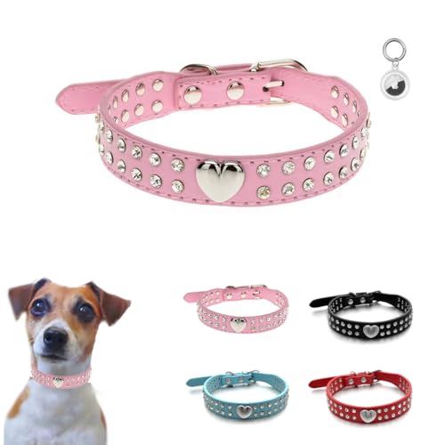 Hundehalsband mit Strasssteinen, glitzerndes PU-Leder, ausgefallen, weich, glitzernd, für Welpen, Katzen, Kätzchen, Haustierhalsband für XXS, XS, S, M, Rosa, XXS von WeimoMonkey