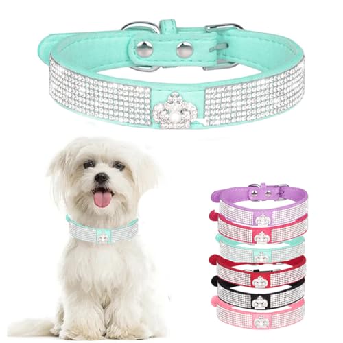 Hundehalsband mit Strasssteinen, niedlich, weich, glitzernd, glitzernd, für Welpen, Katzen, Haustierhalsband für XS, S, M, L, XL, XXL, Krone, Hellblau, XXS von WeimoMonkey