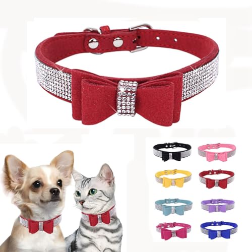 Hundehalsband mit Strasssteinen für kleine Hunde, Diamant-Halsband für Haustiere, Katzen, mit Schleife, glitzernd, niedlich, verstellbar, für XXS, XS, kleine, mittelgroße und große Rassen, Welpen, Hundehalsband mit Strasssteinen für kleine Hunde, Diamant-Halsband für Haustiere, Katzen, mit Schleife, glitzernd, niedlich, verstellbar, für XXS, XS, kleine, mittelgroße und große Rassen, Welpen, von WeimoMonkey
