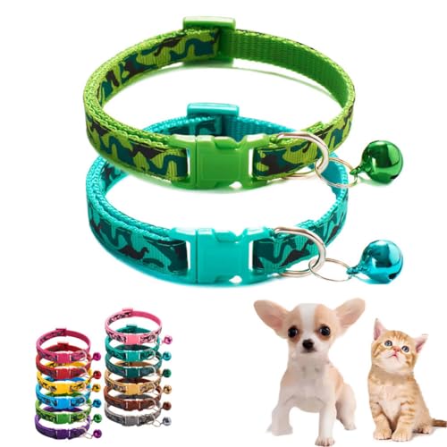 Katzenglocken-Halsband, 2er-Pack, Hundehalsband, Glocke, Yorkie-Halsband für Jungen, verstellbar, für XXS, XS, kleine Haustiere, Hunde, Katzen, Tiere, Kätzchen, Streu, kleine Männer, Grün, Blaugrün, Katzenglocken-Halsband, 2er-Pack, Hundehalsband, Glocke, Yorkie-Halsband für Jungen, verstellbar, für XXS, XS, kleine Haustiere, Hunde, Katzen, Tiere, Kätzchen, Streu, kleine Männer, Grün, Blaugrün, von WeimoMonkey