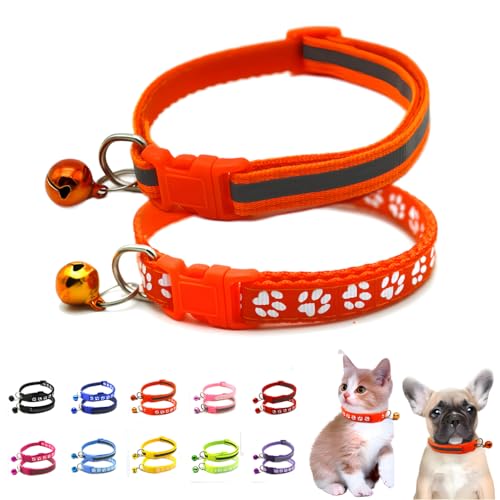 Katzenhalsband mit Glöckchen, 2er-Pack, einfaches und reflektierendes Hundehalsband mit Glöckchen, für Jungen, Welpen, Halsband für XXS, XS, kleine männliche Hunde, Haustier, Kätzchen, Tier, XS Katzenhalsband mit Glöckchen, 2er-Pack, einfaches und reflektierendes Hundehalsband mit Glöckchen, für Jungen, Welpen, Halsband für XXS, XS, kleine männliche Hunde, Haustier, Kätzchen, Tier, XS von WeimoMonkey